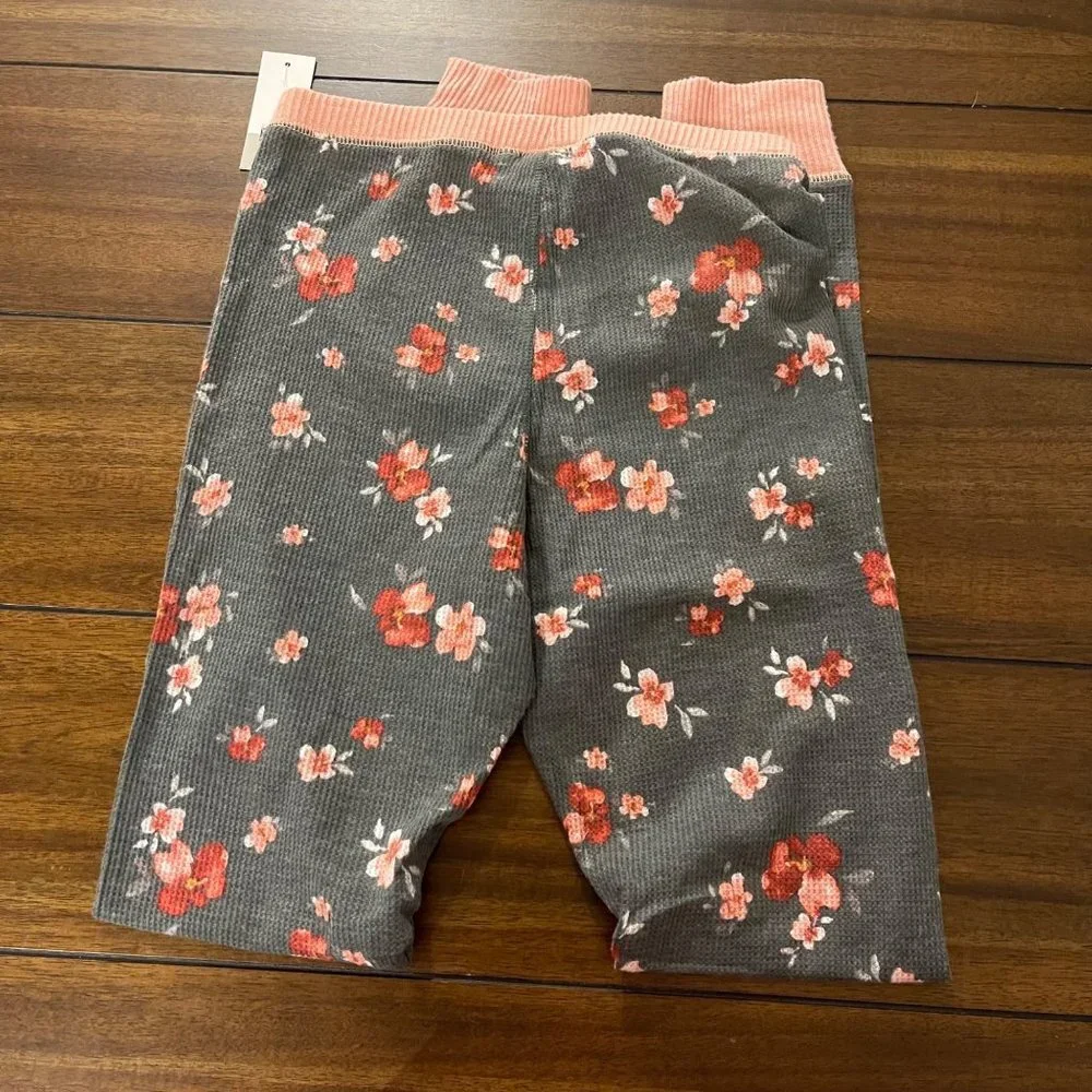 NWT BP Floral Elastic Waist Tapered Ribbed Knit Leggings Pants XS Grey Pink